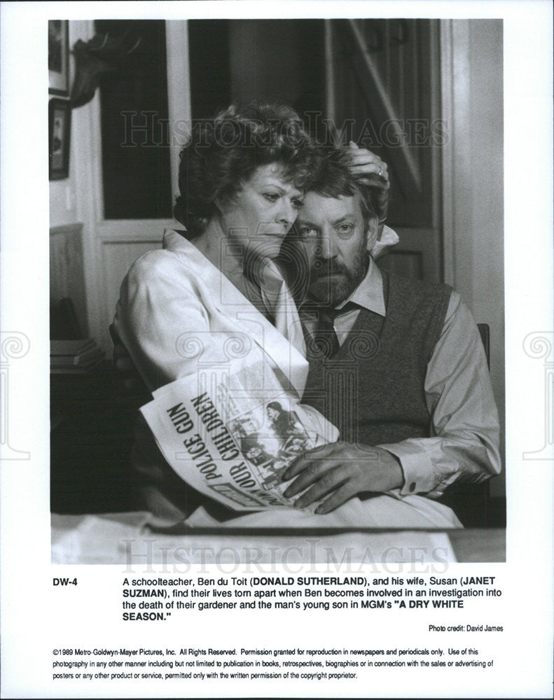 1989 Press Photo Donald Sutherland, Janet Suzman in &quot;A Dry White Season&quot; - Historic Images