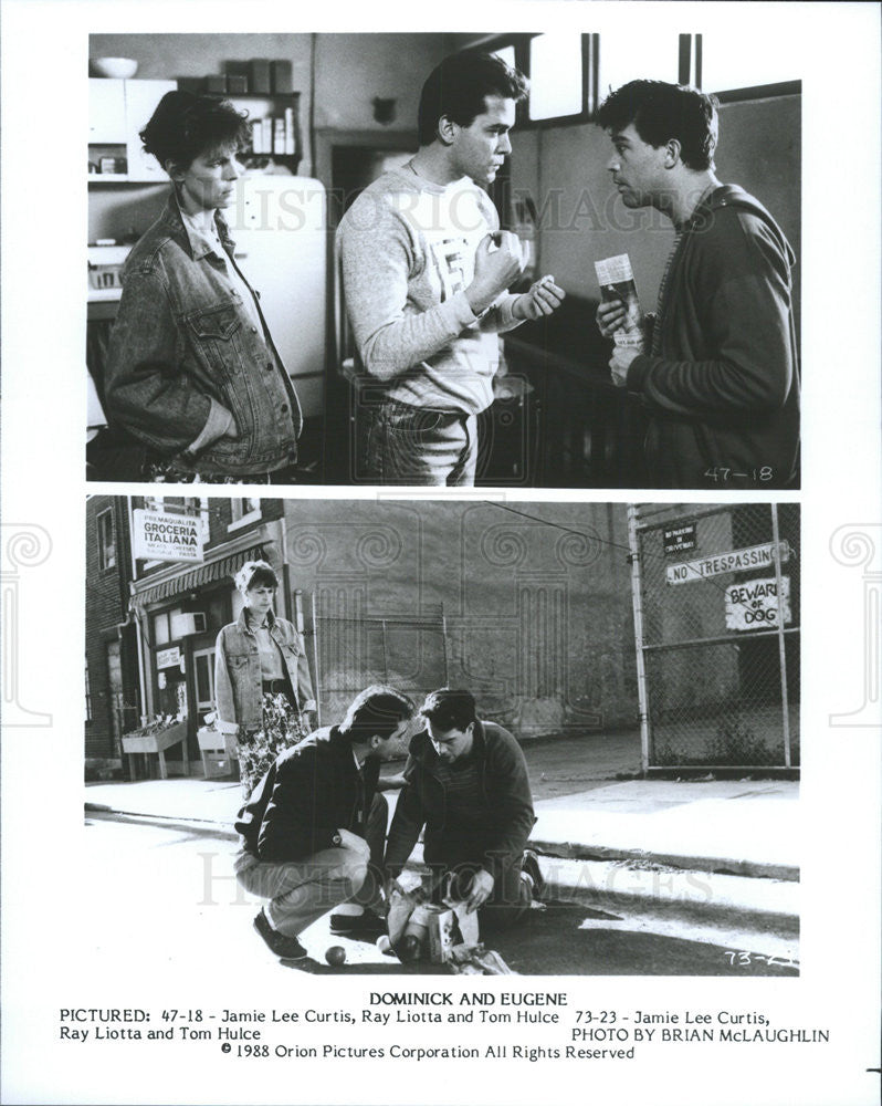 1988 Press Photo Jamie Lee Curtis Actress Ray Liotta Tom Hulce Dominick Eugene - Historic Images