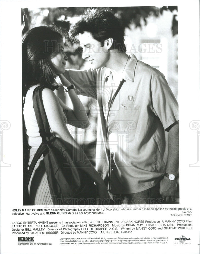 1992 Press Photo Holly Marie Combs &amp; Glenn Quinn Star In Dr. Giggles - Historic Images