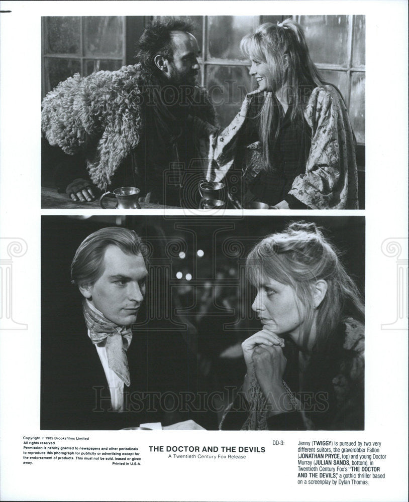 1985 Press Photo Twiggy Jonathan Price Julian Sands Star In Doctor &amp; The Devils - Historic Images