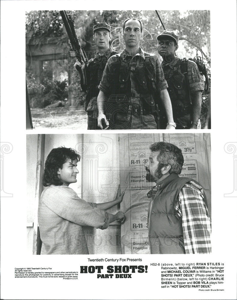 1993 Press Photo Charlie Sheen Ryan Stiles Miguel Ferrer Star In Hot Shots - Historic Images