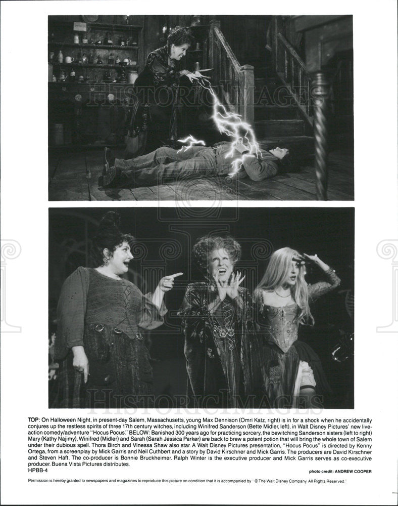 1993 Press Photo Omri Katz, Bette Midler, Kathy Najimy Star In &quot;Hocus Pocus&quot; - Historic Images