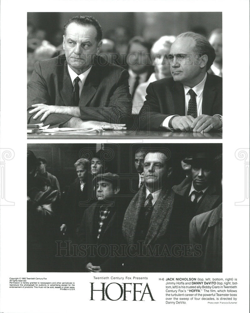 1992 Press Photo Jack Nicholson, Danny DeVito star in &quot;Hoffa&quot; - Historic Images