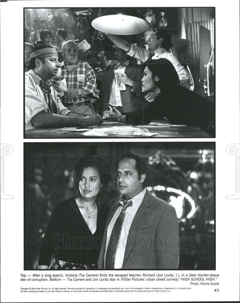 1996 Press Photo Tia Carrere, Jon Lovitz in &quot;High School High&quot; - Historic Images