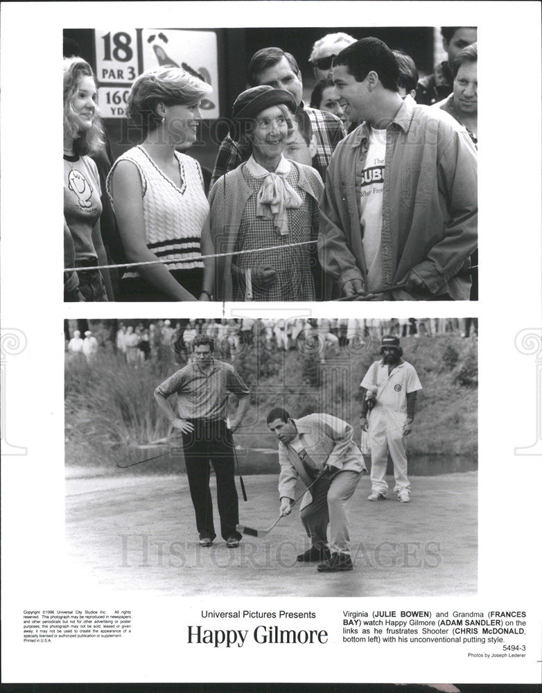 1996 Press Photo Julie Bowen Frances Bay Adam Sandler Chris McDonald Happy - Historic Images