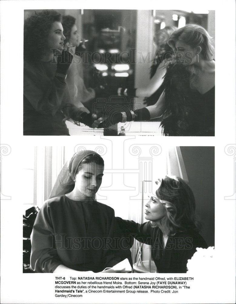 1990 Press Photo Natasha Richardson, Elizabeth McGovern &quot;The Handmaid&#39;s Tale&quot; - Historic Images