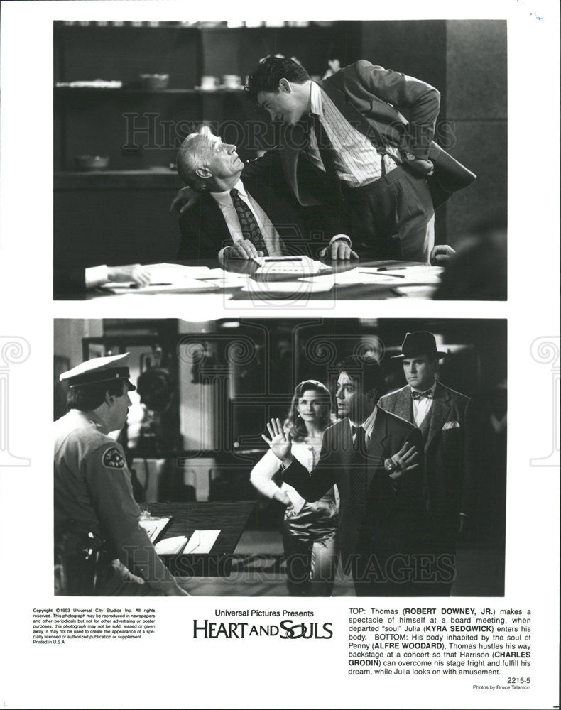 1993 Press Photo Robert Downey Jr, Kyra Sedgwick, Alfre Woodard &quot;Heart And Soul&quot; - Historic Images