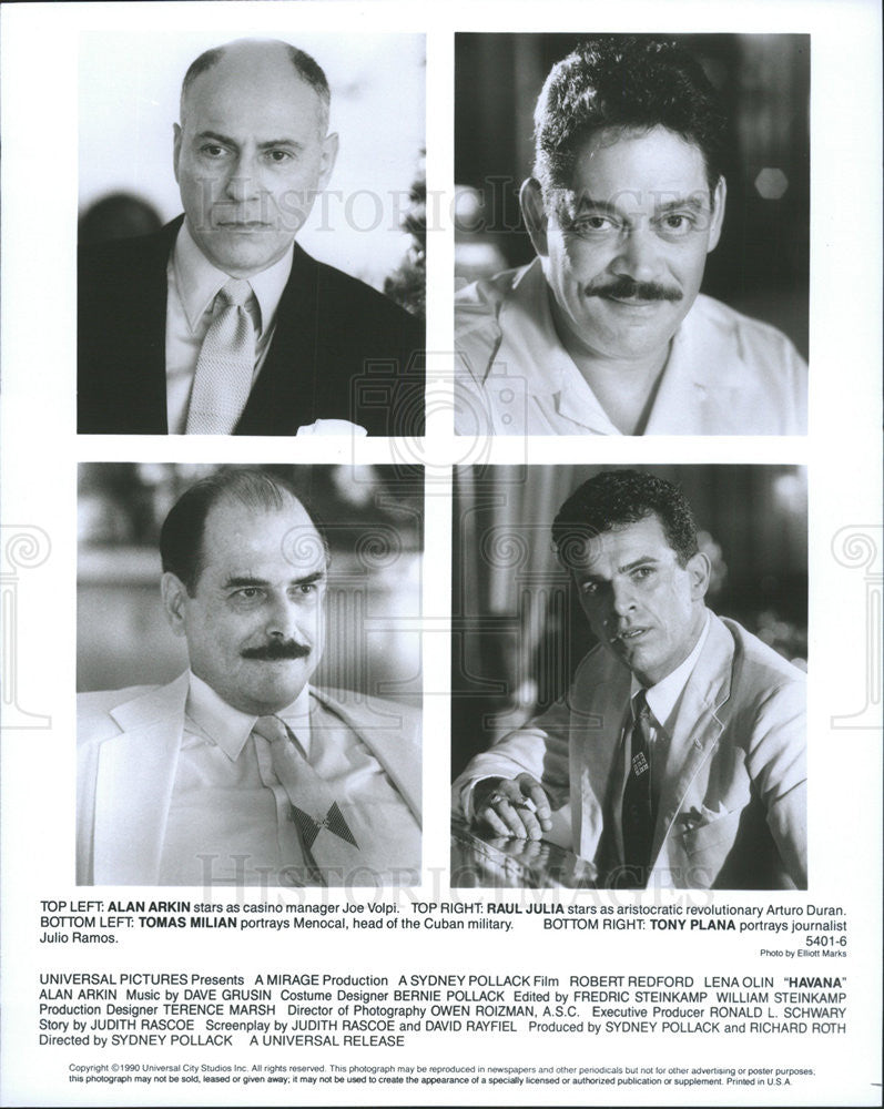 1990 Press Photo Alan Arkin Raul Julia Tomas Milian Tony Plana Havana Film Movie - Historic Images