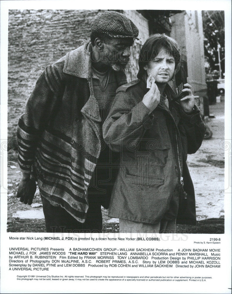 1991 Press Photo Michael J. Fox Actor Bill Cobbs Hard Way Film Movie - Historic Images