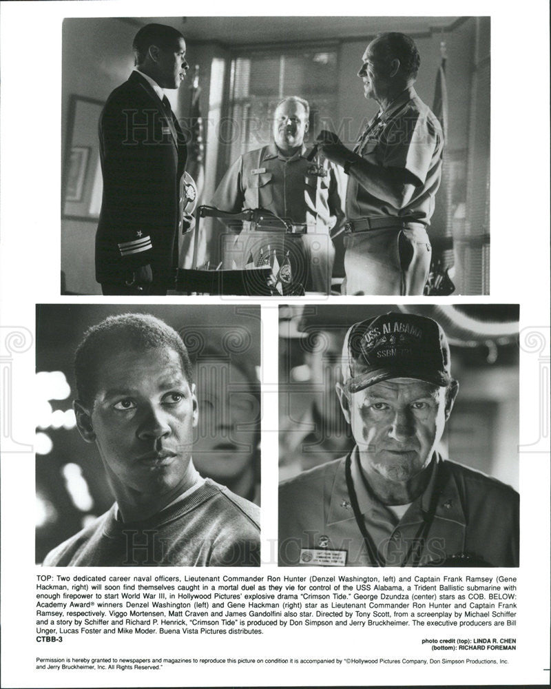 1995 Press Photo Crimson Tide Denzel Washington Gene Hackman George Dzundza - Historic Images