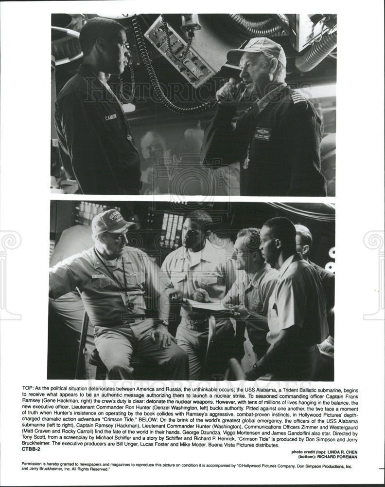 1995 Press Photo Crimson Tide Gene Hackman Denzel Washington Matt Craven Rocky - Historic Images