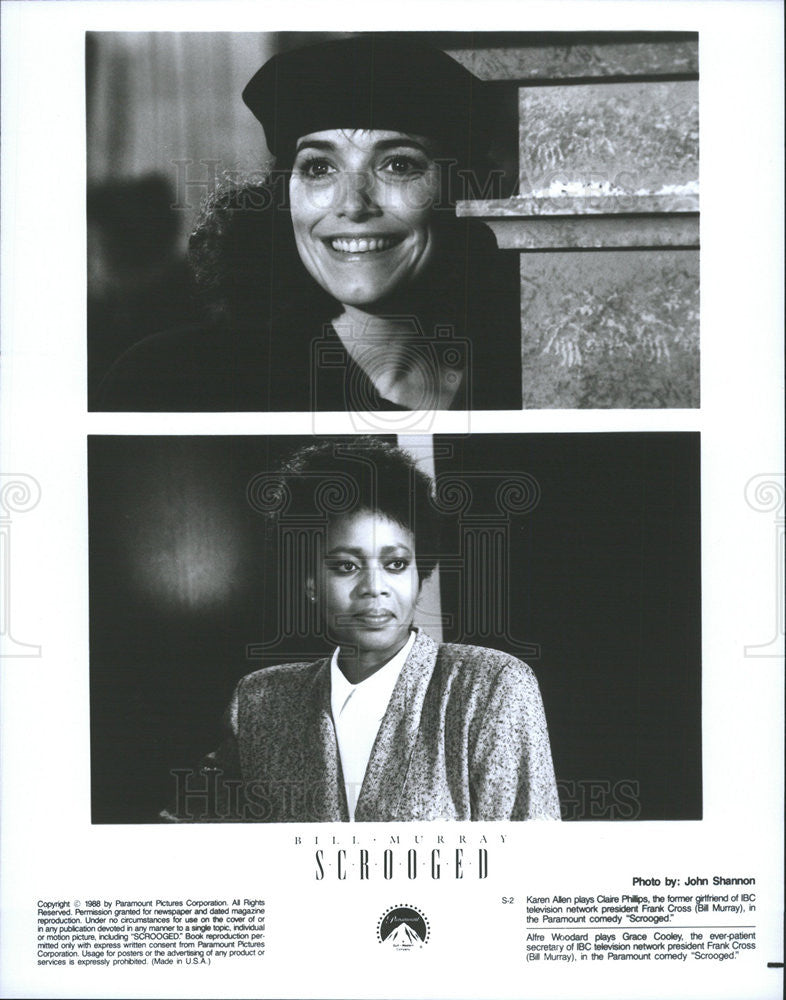 1988 Press Photo Alfre Woodard &amp; Karen Allen Star In &quot;Scrooged&quot; - Historic Images