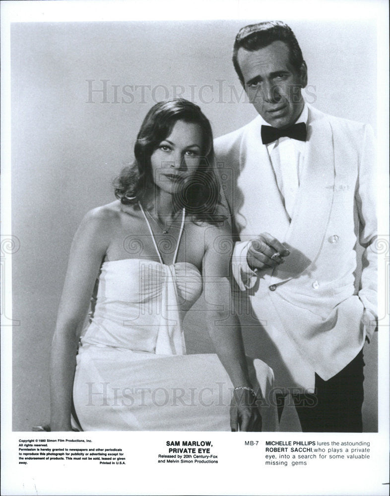 1980 Press Photo Michelle Phillips, Robert Sacchi &quot;Sam Marlow, Private Eye&quot; - Historic Images