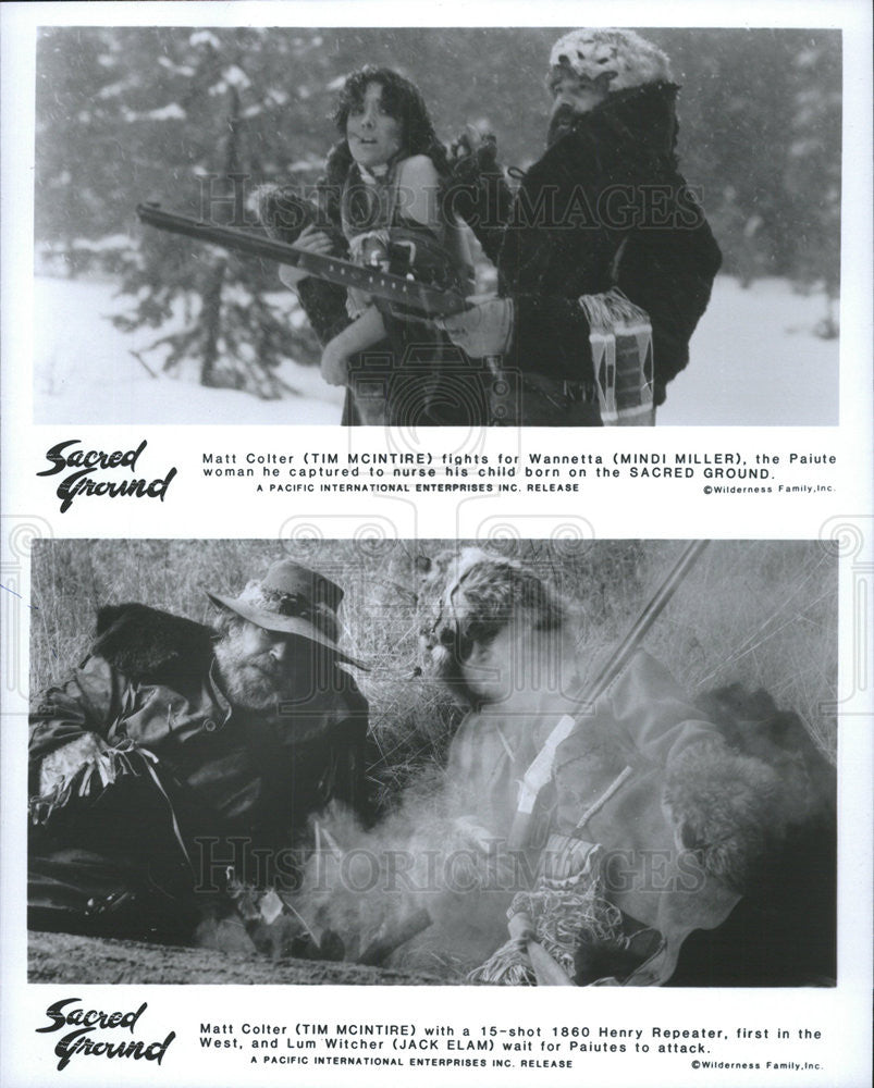 1983 Press Photo Tim Mcintire, Mindi Miller, Jack Elam in &quot;Sacred Ground&quot; - Historic Images