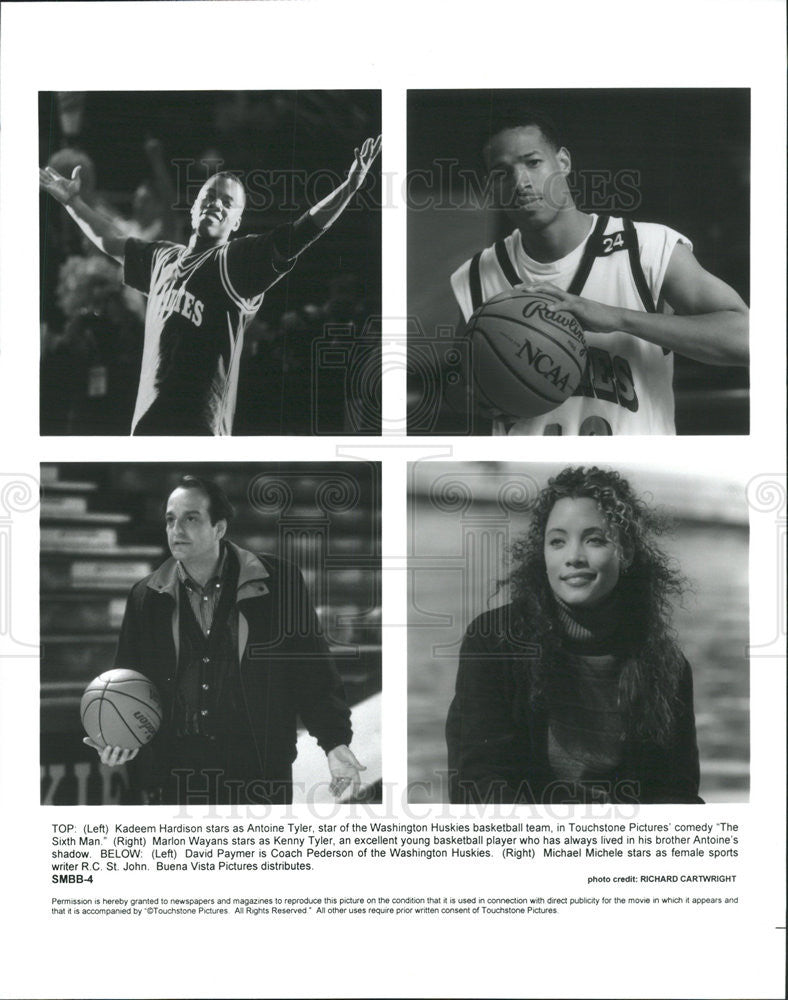 1997 Press Photo Kadeem Hardison, Marlon Wayans, David Paymer In &quot;The Sixth Man&quot; - Historic Images