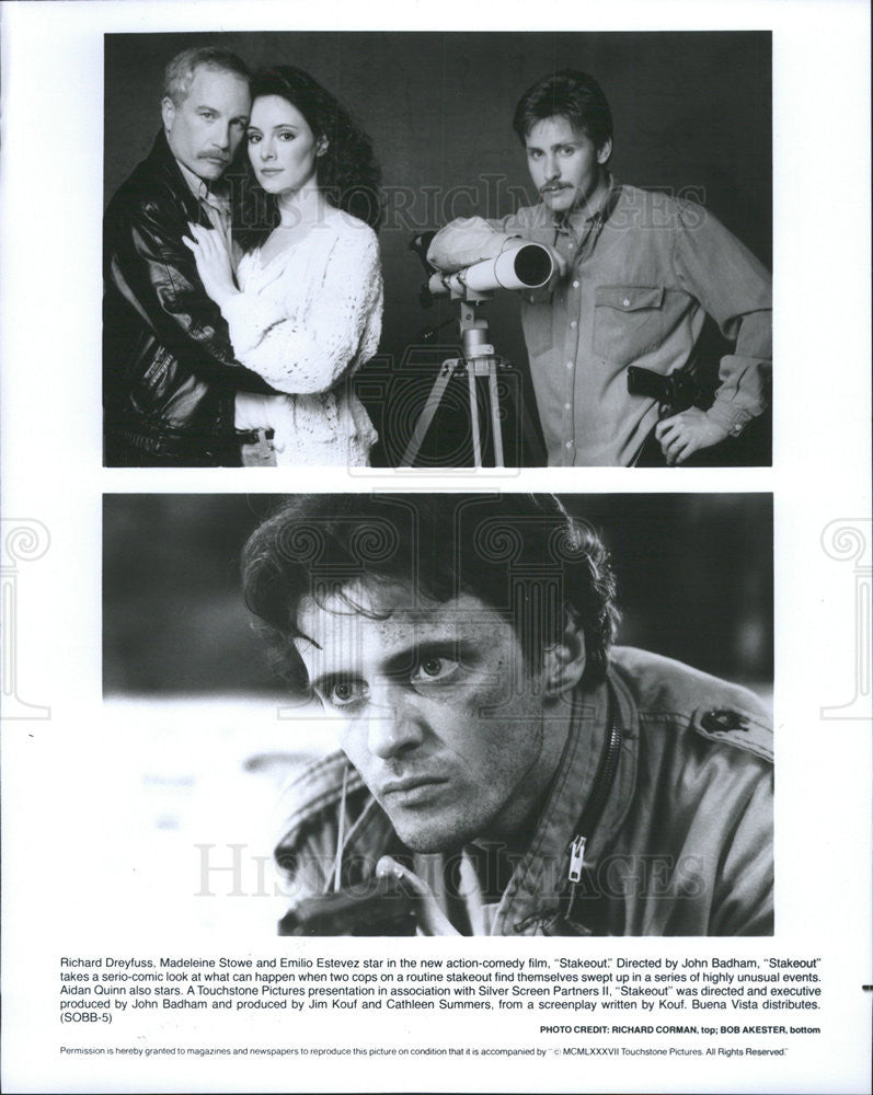 1987 Press Photo Richard Dreyfuss Madeleine Stowe Emilio Estevez Aidan Quinn - Historic Images