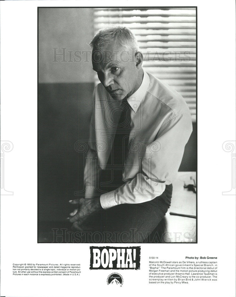 1993 Press Photo Malcolm McDowell stars in &quot;Bopha&quot; - Historic Images