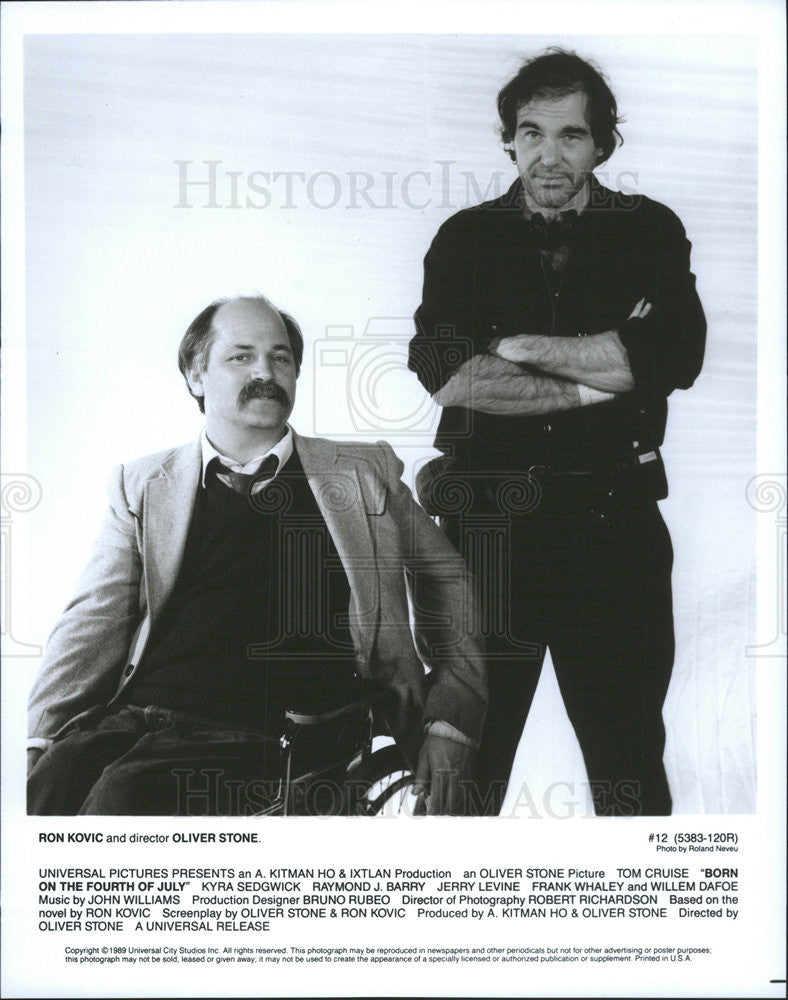 1989 Press Photo &quot;Born On The Fourth Of July&quot; Director Oliver Stone, Ron Kovic - Historic Images