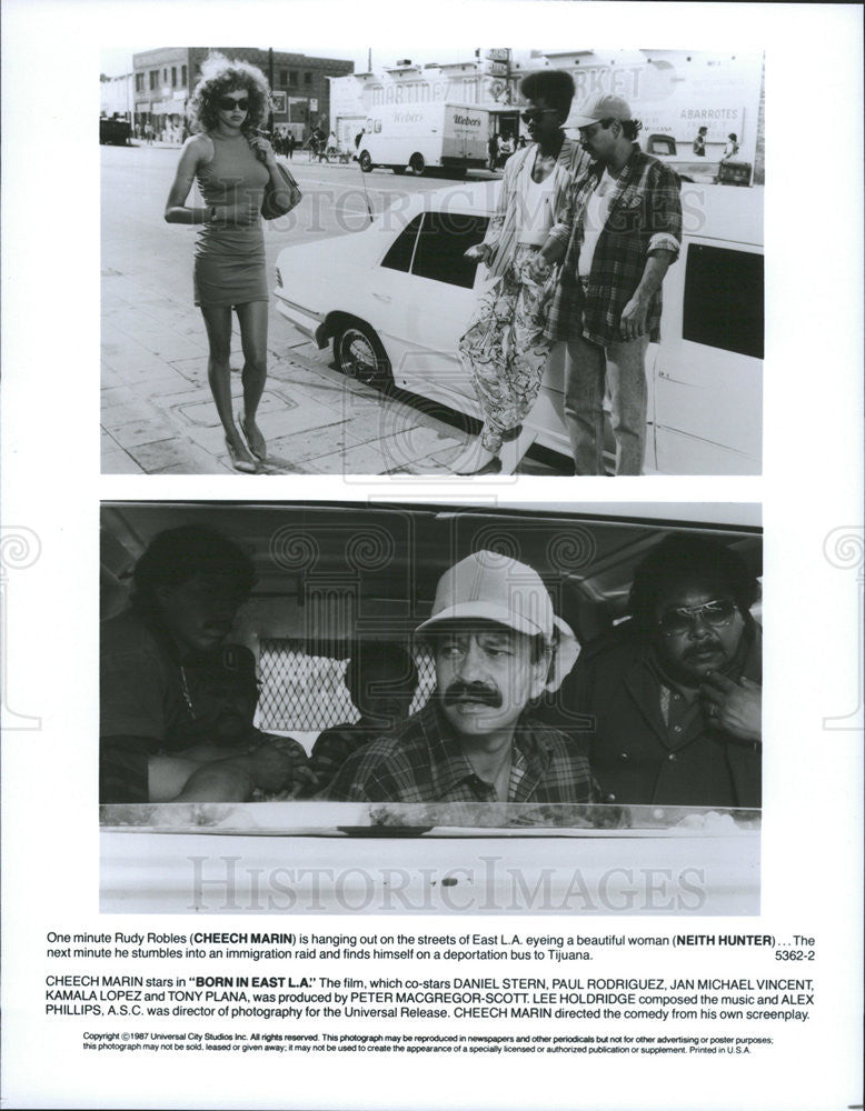 1987 Press Photo Cheech Marin, Neith Hunter in &quot;Born In East L.A.&quot; - Historic Images