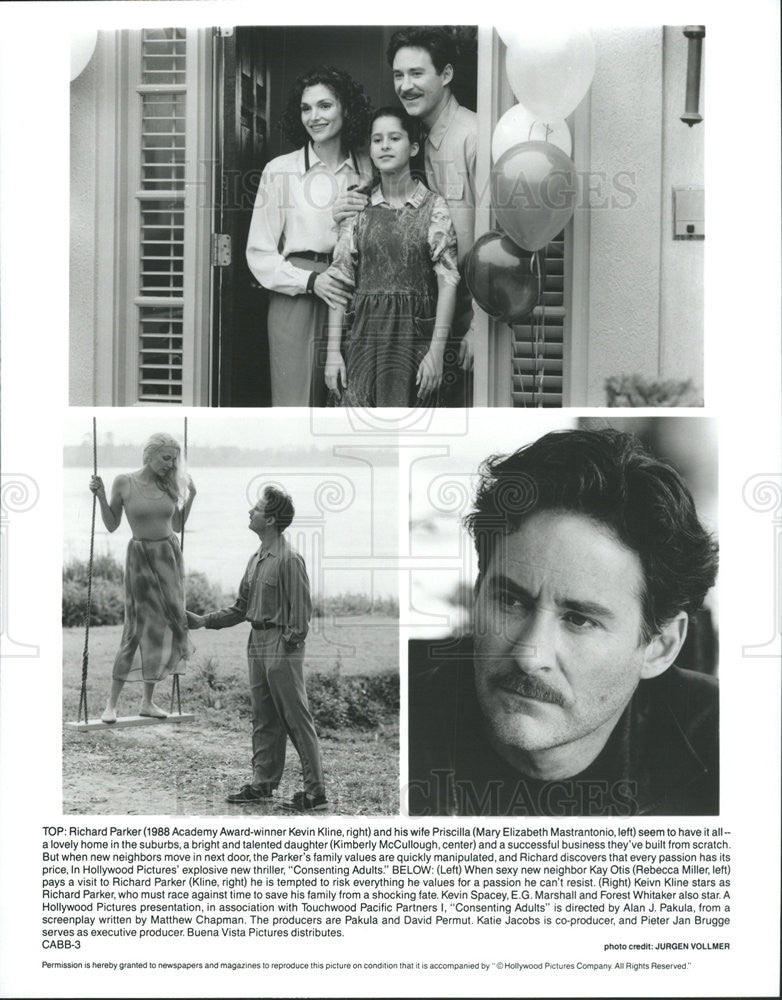 1992 Press Photo Consenting Adults Kevin Kline Mary Elizabeth Mastrantonio - Historic Images