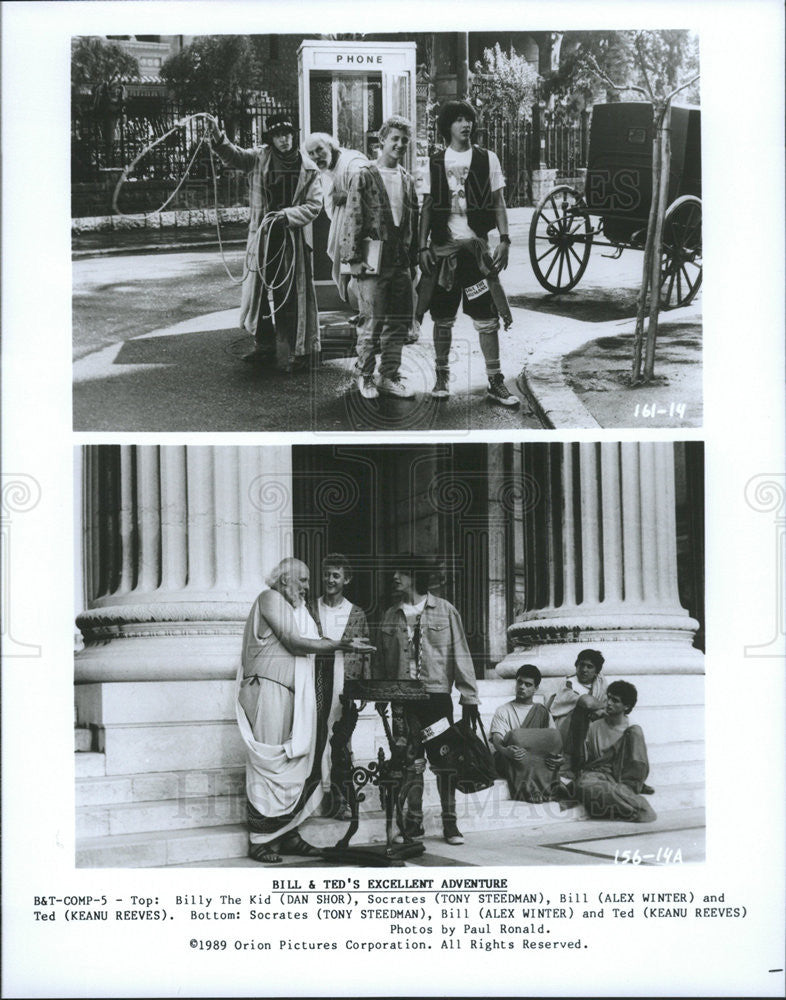 1989 Press Photo Dan Shor Tony Steedman Alex Winter Keanu Reeves Actors Bill - Historic Images