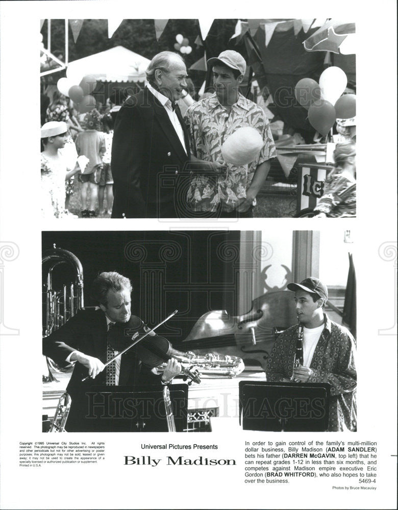 1995 Press Photo Adam Sandler, Darren McGavin, Brad Whitford in &quot;Billy Madison&quot; - Historic Images