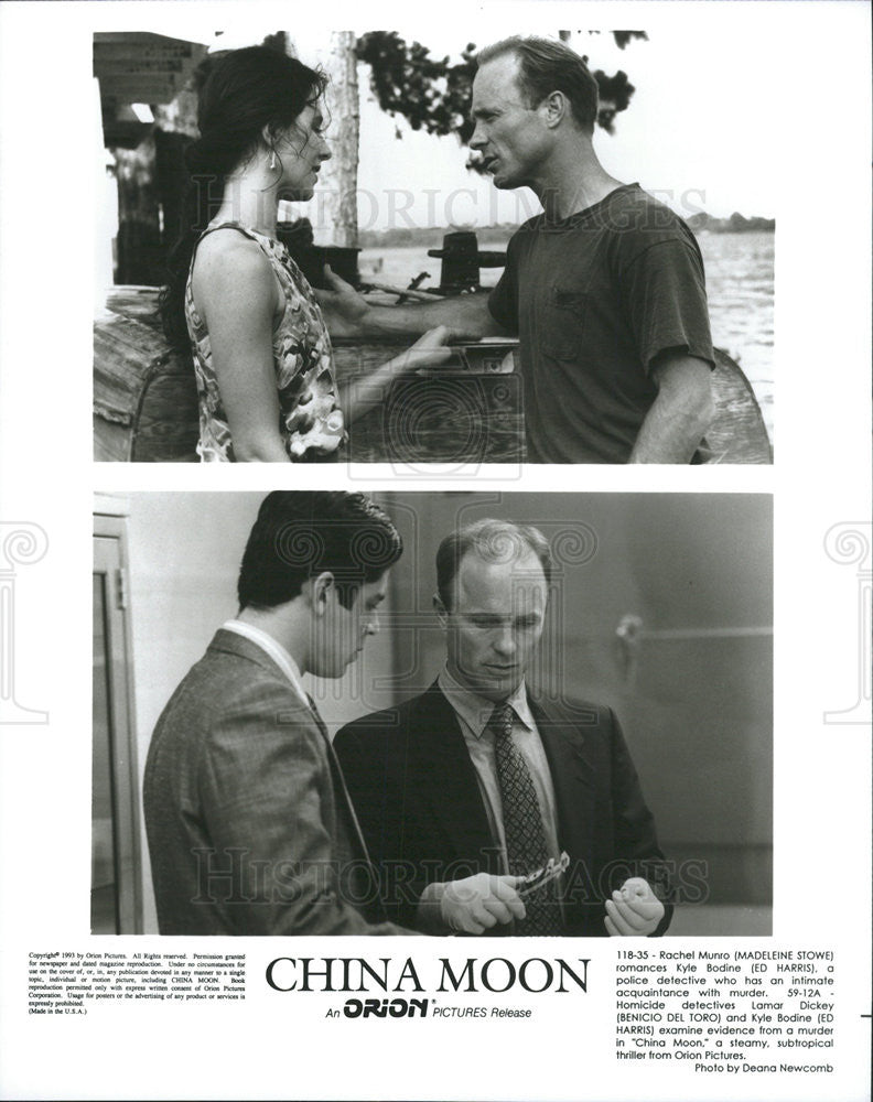 1993 Press Photo China Moon Madeleine Stowe Ed Harris Benicio Del Toro Ed Harris - Historic Images