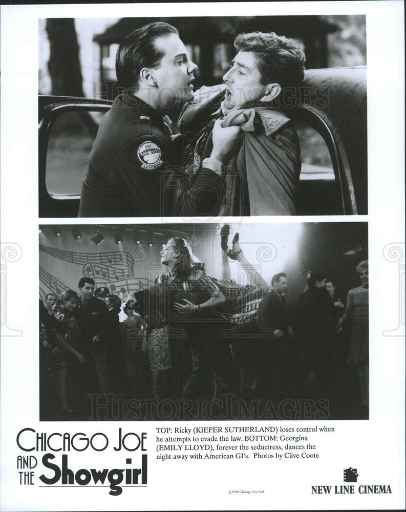 1990 Press Photo Kiefer Sutherland &amp; Emily Lloyd Star In Chicago Joe - Historic Images