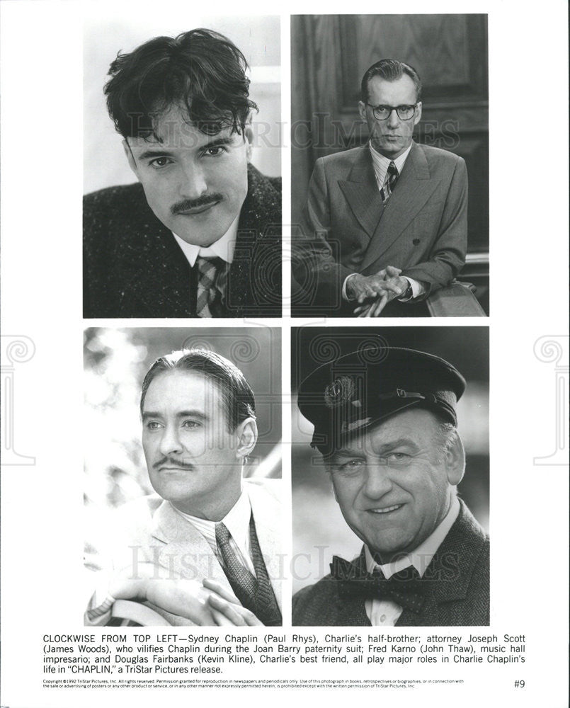 1992 Press Photo Paul Rhys James Woods John Thaw Kevin Kline Actors Chaplin - Historic Images