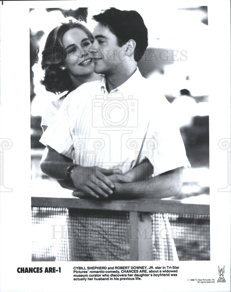 1988 Press Photo Cybill Shepherd Robert Downey Junior Actors Chances Are - Historic Images