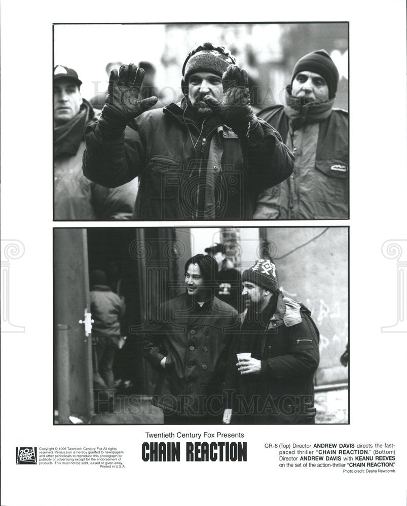 1996 Press Photo Andrew Davis Directs &quot;Chain Reaction&quot; with Keanu Reeves - Historic Images