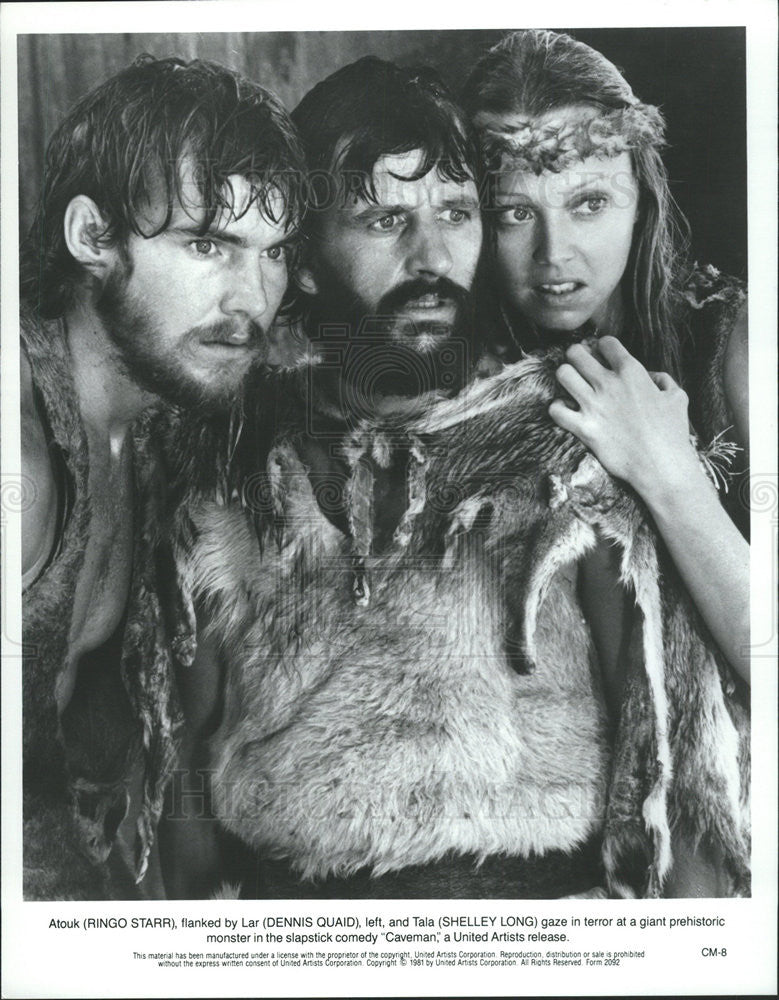 1981 Press Photo Ringo Starr Dennis Quaid Shelley Long Actors Caveman - Historic Images