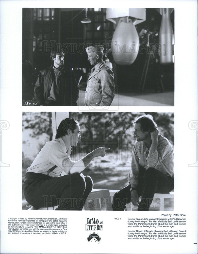 1989 Press Photo &quot;Fat Man And Little Boy&quot; Director Roland Jotte, Paul Newman - Historic Images