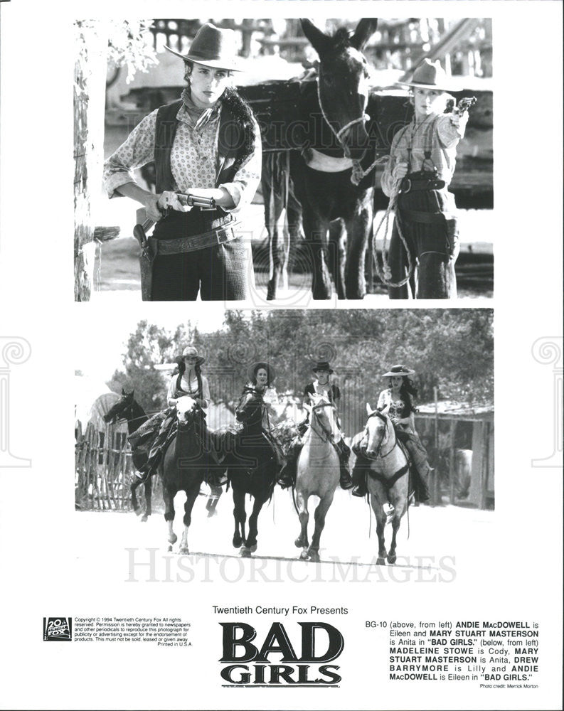 1994 Press Photo Film Bad Girls Andie MacDowell Mary Stuart Masterson - Historic Images