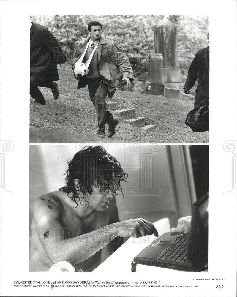 1995 Press Photo Film Assassins Sylvester Stallone Antonio Banderas - Historic Images