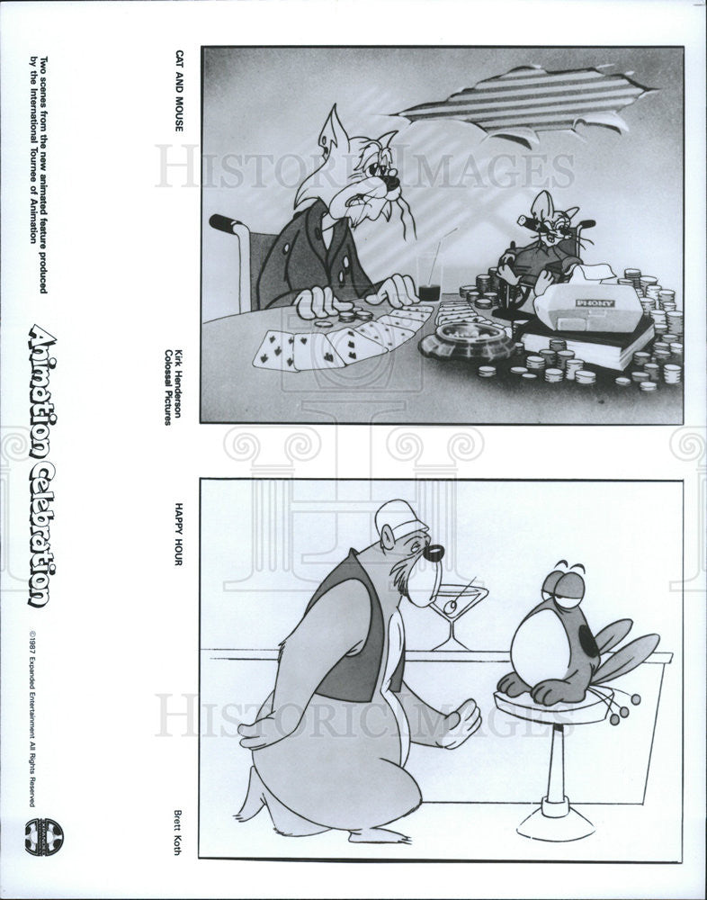 1987 Press Photo Animation Celebration Happy Hour Cat and Mouse - Historic Images