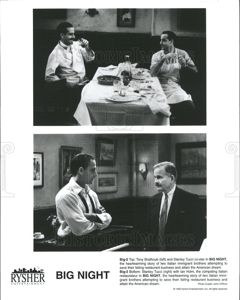 1996 Press Photo Tony Shalhoub Stanley Tucci Ian Holm Actors Big Night - Historic Images