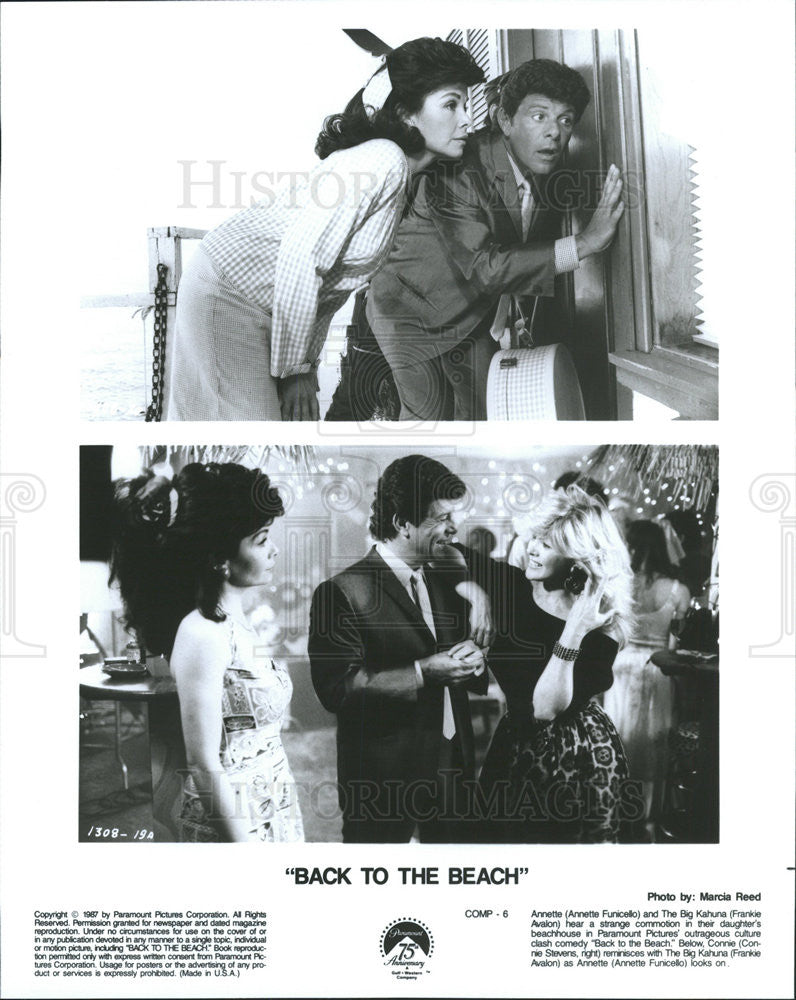 1987 Press Photo Annette Funicello &amp; Frankie Avalon Star In Back To The Beach - Historic Images