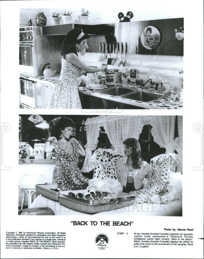 1987 Press Photo Annette Funicello and Lori Loughlin Star In Back To The Beach - Historic Images