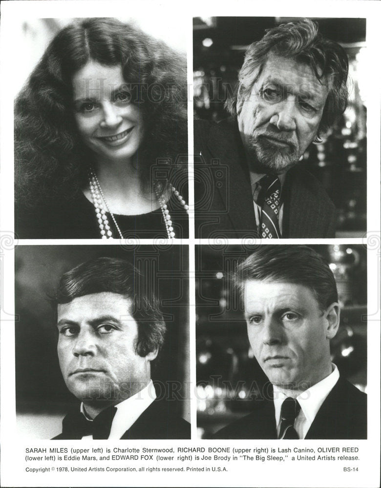 1978 Press Photo Sarah Miles, Richard Boone, Oliver Reed In &quot;The Big Sleep&quot; - Historic Images