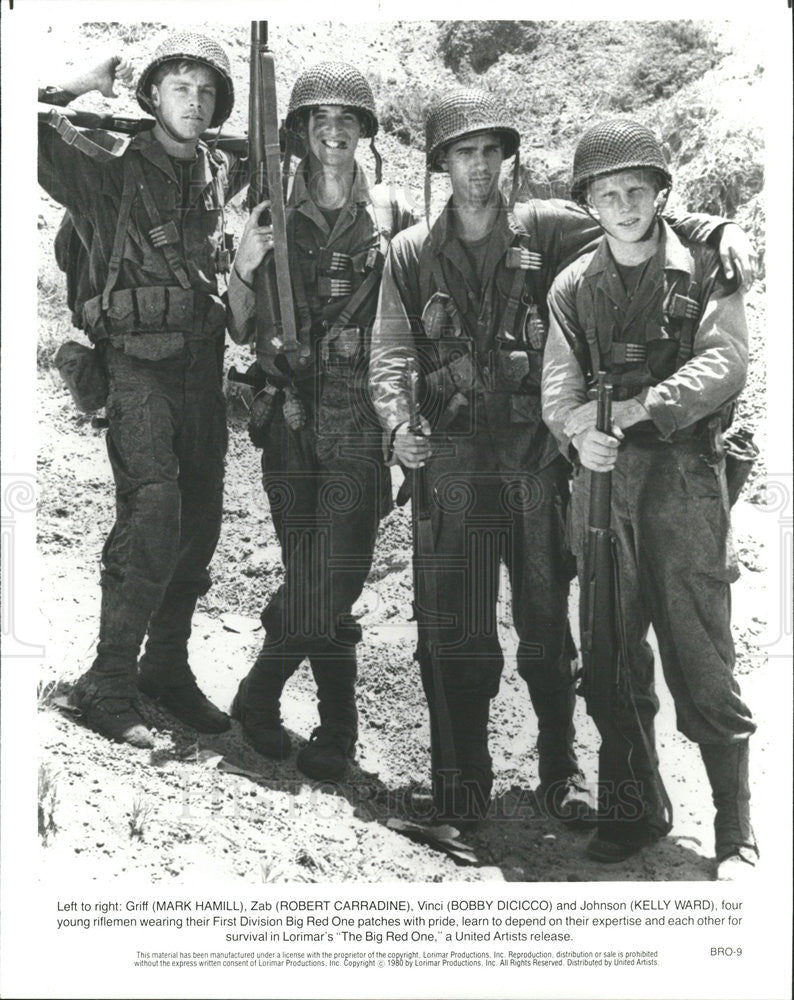 1980 Press Photo Mark Hamill, Robert Carradine Bobby Dicicco &quot;The Big Red One&quot; - Historic Images