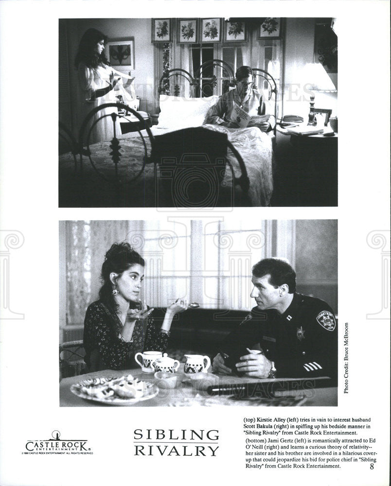 1990 Press Photo Kirstie Alley, Scott Bakula, Jami Gertz In &quot;Sibling Rivalry&quot; - Historic Images