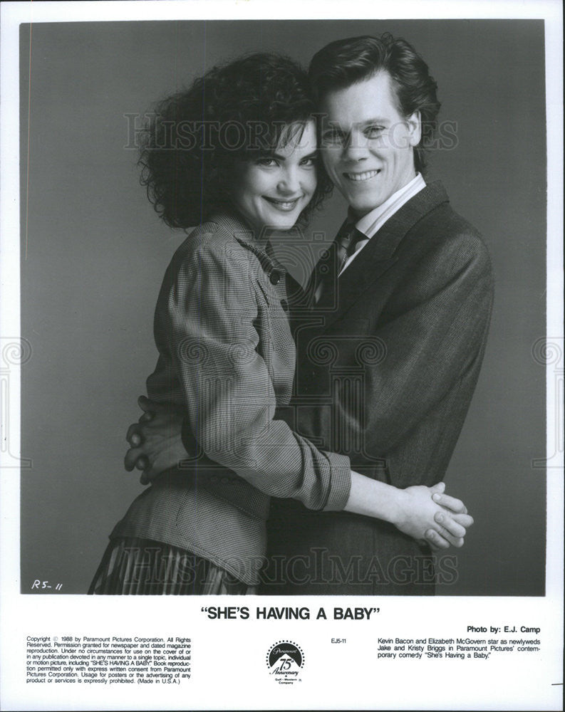 1988 Press Photo Kevin Bacon Actor Elizabeth McGovern She&#39;s Having Baby Comedy - Historic Images