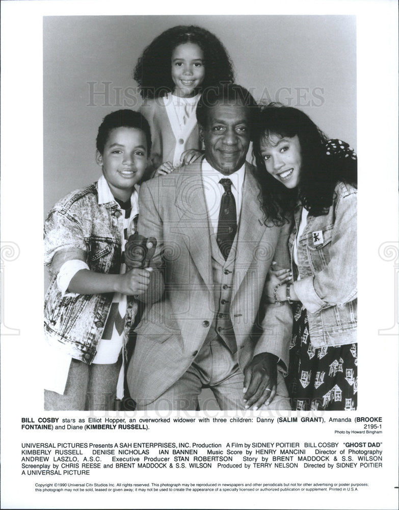 1990 Press Photo Bill Cosby, Salim Grant, Brooke Fontaine In &quot;Ghost Dad&quot; - Historic Images