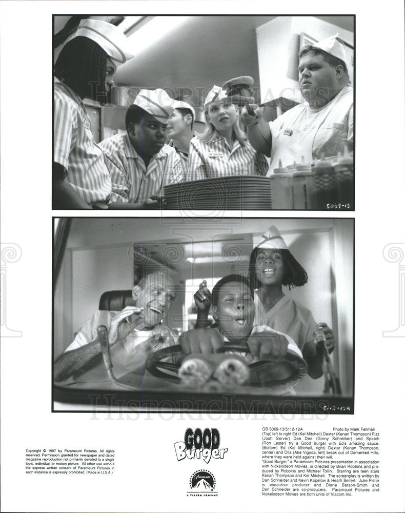 1997 Press Photo Thompson Mitchell Server Schreiber Lester Vigoda Good Burger - Historic Images