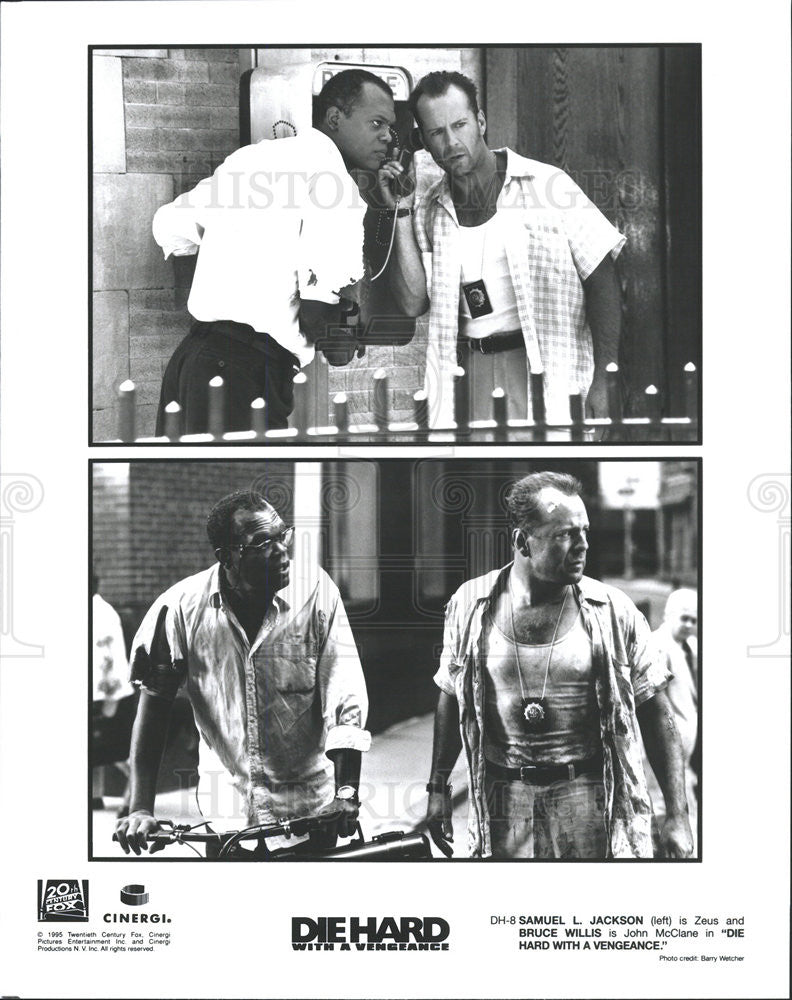 1995 Press Photo Film Die Hard with a Vengeance Samuel L Jackson Bruce Willis - Historic Images