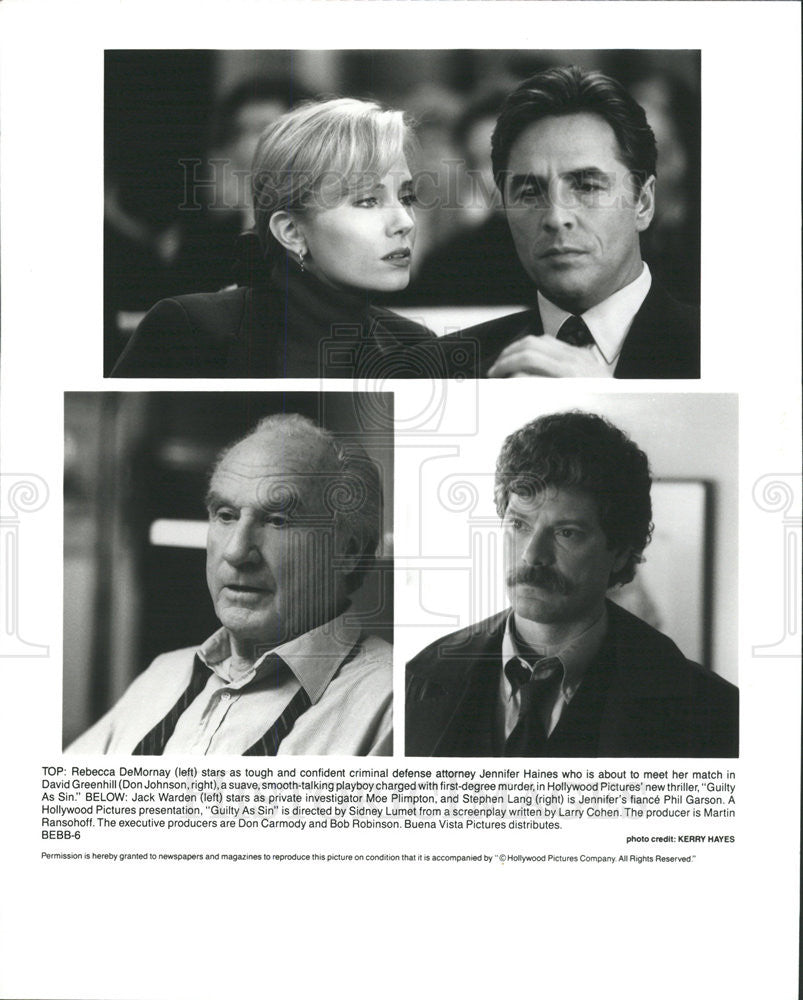 1993 Press Photo Film Guilty as Sin Rebecca DeMornay Don Johnson Jack Warden - Historic Images