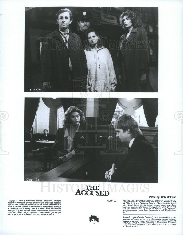 1988 Press Photo Kelly McGills, Terry David Muligan &amp; Jodie Foster &quot;The Accused&quot; - Historic Images