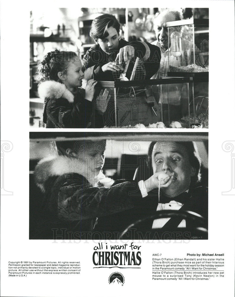 1991 Press Photo Ethan Randall Thora Birch Kevin Nealon All I Want For Christmas - Historic Images