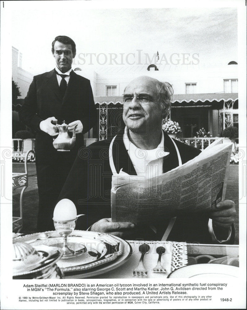 1980 Press Photo Marlon Brando Stars As An American Oil Tycoon In "The Formula" - Historic Images